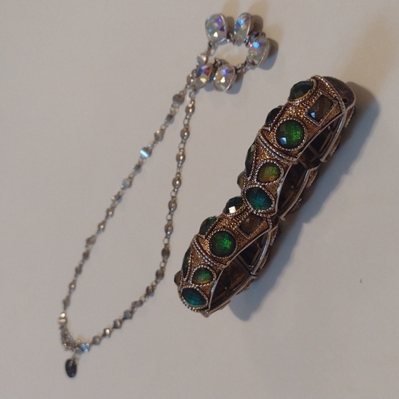 Gold and Silver Glass Stones Bracelet and Necklace Bundle - Picture 11 of 12